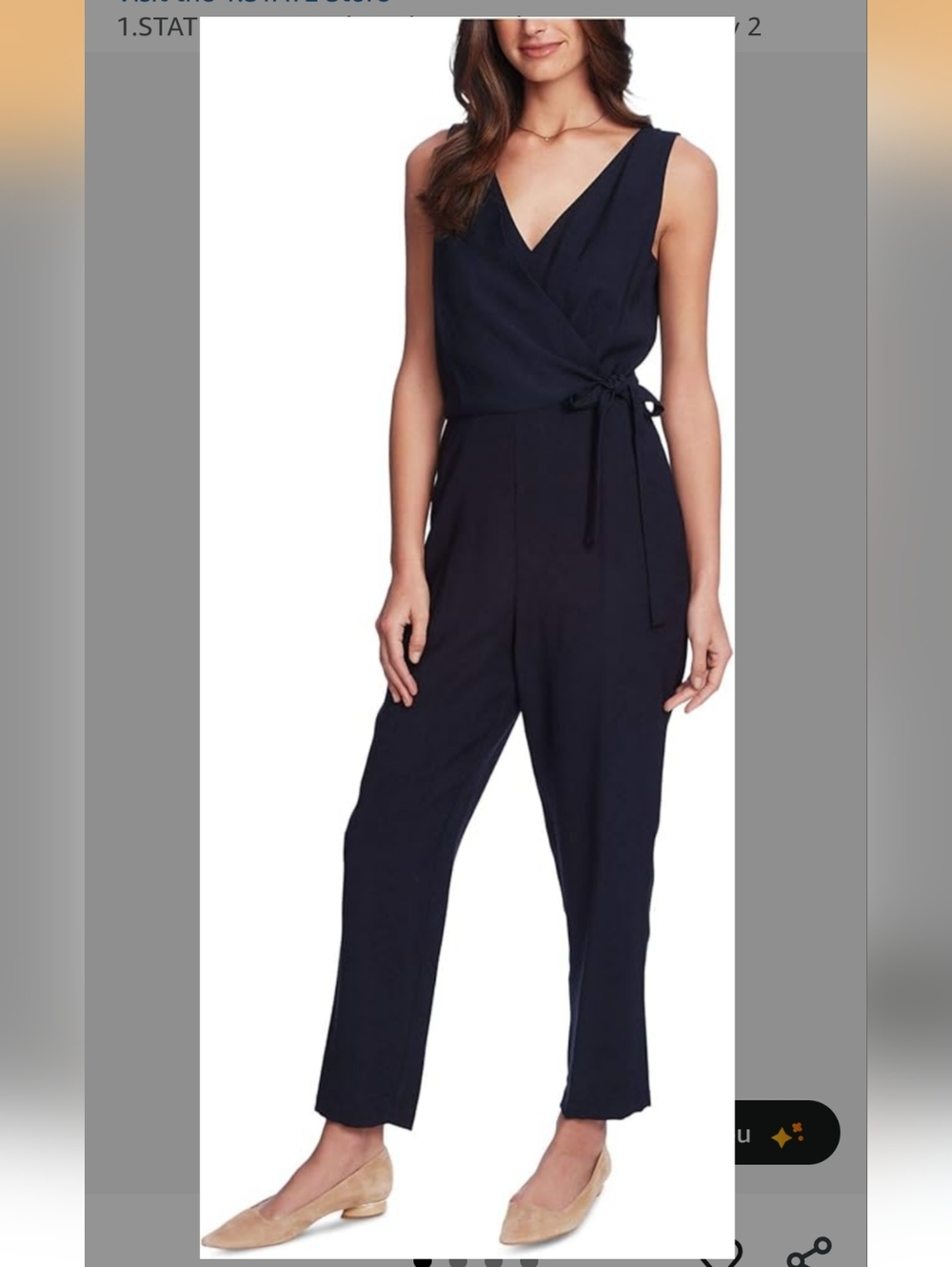 1.STATE Navy Sleeveless V-Neck Wrap Tie-Waist Jumpsuit